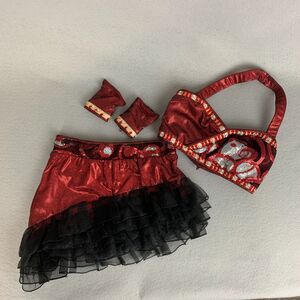 Mara Dancewear Child Large Red Sequin 3pc Dance Costume Set Skirt Bra Gloves